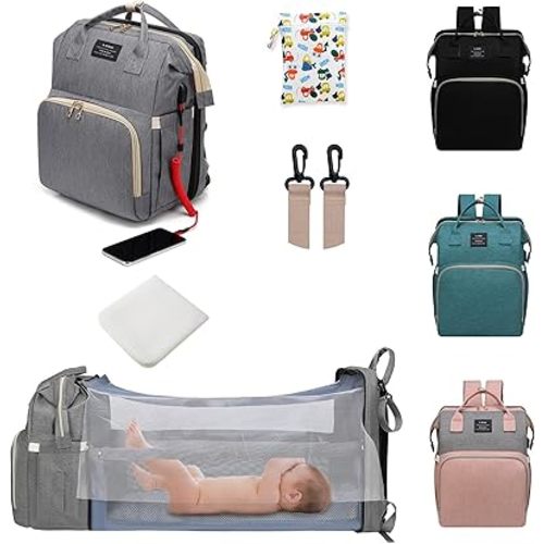 ANWTOTU Baby Diaper Bags with Changing Station,Waterproof Diaper Bag Backpack for Moms Dads with USB Charging Port,Large Capacity Multifunctional Baby Essentials(Grey)