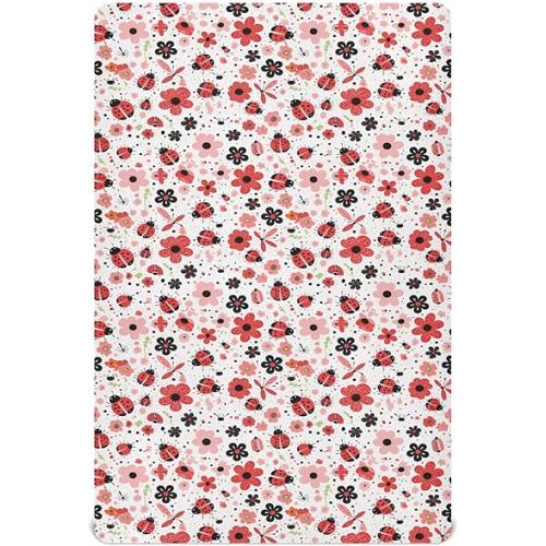 Crib Sheets for Boys Girl Ladybugs Flowers Breathable Mini Crib Mattress Sheets Fitted, Red Pink Toddler Fitted Playard Sheet Fits Most Standard Baby mattresses 52 * 28 * 9In