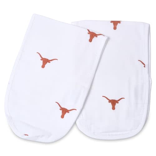 Three Little Anchors University of Texas Burp Cloths 2-Pack – Officially Licensed Longhorns Baby Burp Cloth Set, Ultra-Soft 100% Muslin Cotton, Large Absorbent for Newborns, Texas Baby Gear