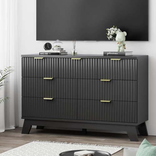FANRAL 7 Drawers Dresser Fluted Dresser for Bedroom,Wooden Chest of Drawers Modern Dresser for Closet,Black Dresser