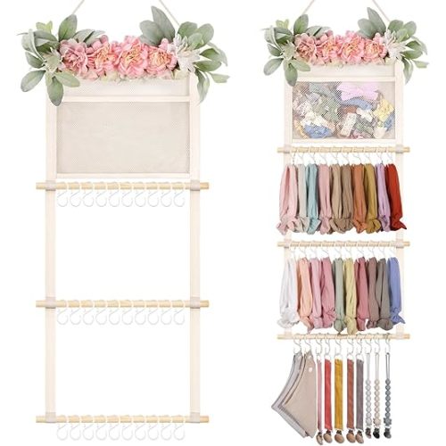 Headband Holder Hair Bows Organizer for Girls, 4-Layer Hair Accessories Display Storage Wall Hanging Decor for Baby Nursery Toddler Girls Room