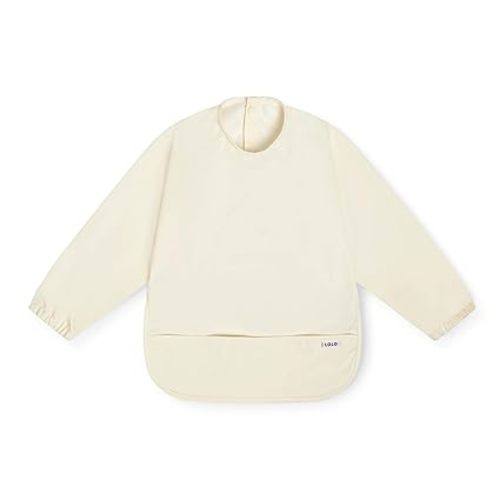 Lalo Smock Bib - Long Sleeve Bib for Infants and Toddlers - Elastic Cuffs, Large Catch-All Pocket, Waterproof Recycled Polyester - Easy to Clean for Mealtime and Art Time - Fruit Print Sage Infant