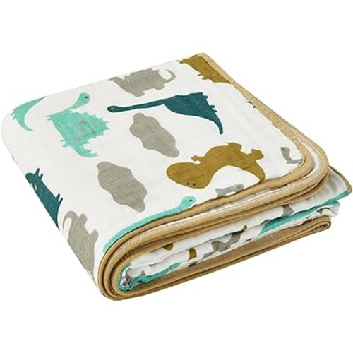 ZPECC Muslin Toddler Blanket Thicker, 47x47 Organic Cotton Kids Quilt Hypoallergenic for Baby Essentials Crib Stroller Daycare Cot, Dinosaur
