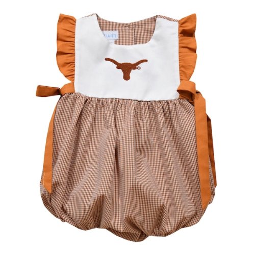 Girls Infant Vive La Fete Texas Orange Texas Longhorns Gingham Puffy Bubble Dress