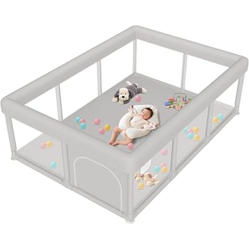 besuhot Baby Playpen Extra Large Play Yard 74" x 50" Playpen for Babies and Toddlers with Anti-Slip Suckers and Zipper Gate, Safety Baby Activity Center for Indoor & Outdoor