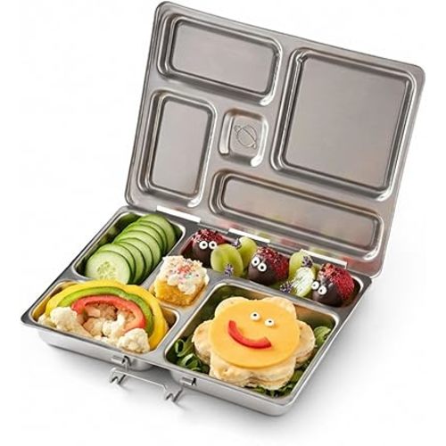 PlanetBox Rover Stainless Steel Bento Box Style Lunch Box for Kids with 5 Compartments – Durable, Dishwasher Safe & BPA-Free Food Container