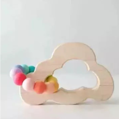 Bannor Toys Cloud Grasping Wooden Baby Toy with Teething Beads