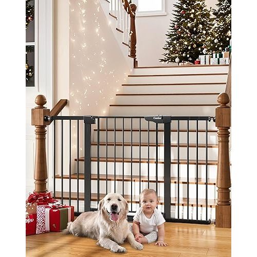 Cumbor 29.7-54.2" Wide Baby Gate for Stairs, Mom's Choice Awards Winner-Self Closing Dog Gate Indoor for Doorways, No Drilling Pressure Mounted Pet Gates for Kids, Easy Walk Through Safety Gate, Black