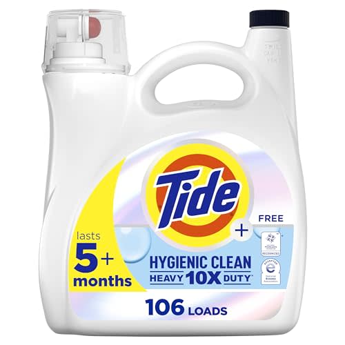 Tide Hygienic Clean Heavy Duty 10x Free Liquid Laundry Detergent, Unscented Scent, 149 fl oz, 106 Loads, HE Compatible