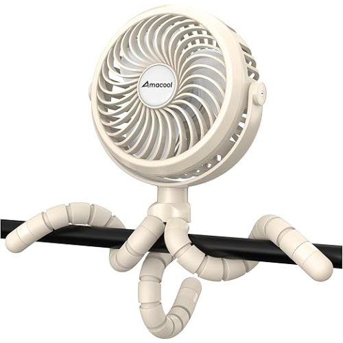 AMACOOL Battery Operated Stroller Fan, Portable Clip On Fan Rechargeable | Baby Travel Essentials for Beach Disney, Newborn Boy & Girl Gifts Registry Search, Cooling for Car Seat Wagon Crib Treadmill