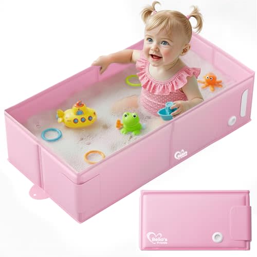 Bella’s Friends Baby Collapsible Bathtub, Travel Bath Tub for Baby, Foldable and Portable, Easy Storage, Reinforced Structure, Lightweight, Travel Essentials for 6M-3Y Infant Toddler, Pink