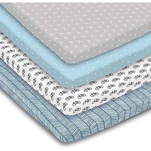 Pack n Play Sheets – Pack and Play Sheets 4 Pack – 100% Super Soft Jersey Knit Cotton Playard Mattress Sheets – Portable Playpen Sheet – Fitted Play Yard Mini Crib Sheet For Boy & Girl (24 x 38 x 5)