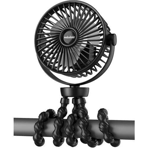 Portable Stroller Fan, 5200 mAh Rechargeable Personal Fan, with 360° Rotate Flexible Tripod and TYPE-C Port 3 Speed Small Mini USB Clip-on Fans Can Handheld and Desk for Stroller Car Seat Crib Outdoor