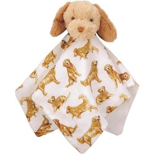 Mud Pie Golden Retriever Woobie Lovey Blanket, Plush Baby Security Blanket with Minky Lining