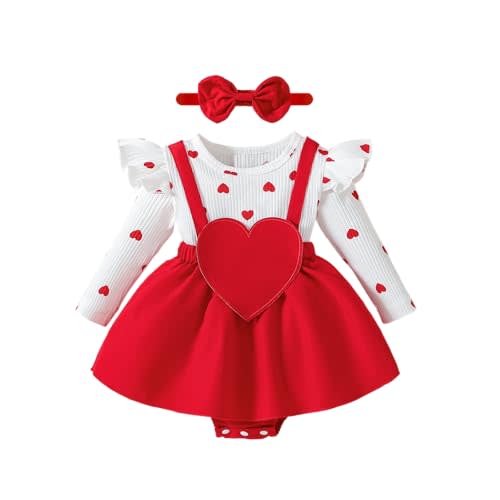 WOLBAY Newborn Infant Valentines Baby Girl Outfit Love Print Romper Drees Ruffles Bodysuit Jumpsuit Clothes And Headband