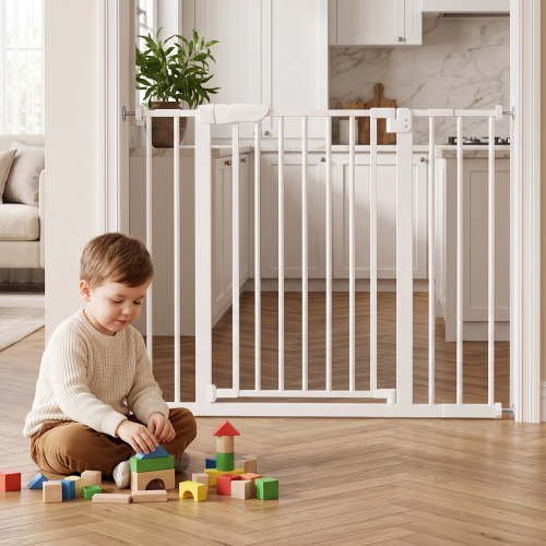 edx Walk-Through Baby Safety Gate for Stairs and Doorways, 30"-41" Auto Close Metal Gate for Kids/Dogs, Pressure or Hardware Mount, No Drilling