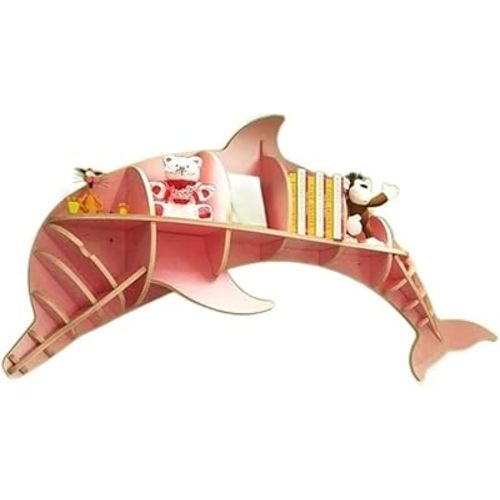 Book Storage Organizer Shelves Wall Mounted Bookshelf Hanging On The Wall Simple Bookshelves Dolphin Bookcase Home Office Display Shelf Bookshelf Organizer(Pink,118 * 15 * 56cm)