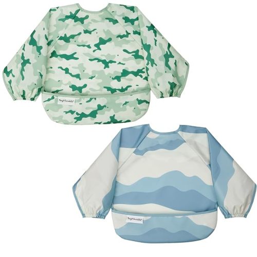 Tiny Twinkle Long Sleeve Bib for Babies&Toddlers|2-Pack Waterproof Smock Bib for Eating|Machine Washable&Mess-Proof Feeding Essentials|Newborn Shower Gift(Camo,Explorer,6-24M)