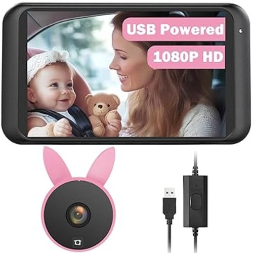 Babyvue BV2 USB Baby Car Camera: 4.5" 1080P Car Seat Camera with IR Night Vision & Shockproof Clip, Real-Time Infant Monitoring, Baby Must Have Gift for New Moms & Newborn Essentials