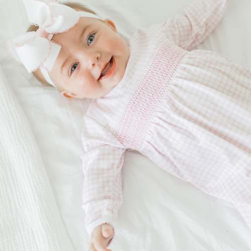 Magnolia Baby Girl Essentials Smocked Footie with Pink Trim