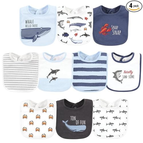 Hudson Baby Unisex Baby Cotton Bibs, Boy Whale Shark, One Size