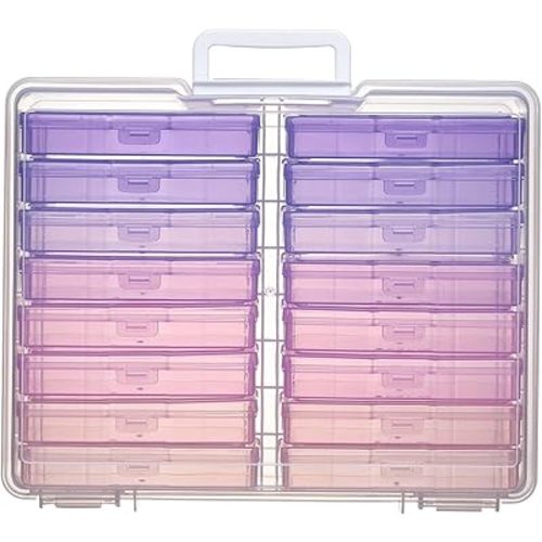 4"x6" Photo Storage Box with Handle Photo Case Craft Keeper Picture Storage Containers 16 Inner Photo Organizer Large Gradient Pink-Purple Series