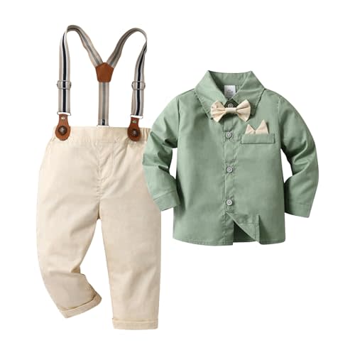 Boarnseorl Baby Boys Pants Sets, Infant Long Sleeve Shirt + Pants + Bow Tie + Suspenders,Toddler Outfits