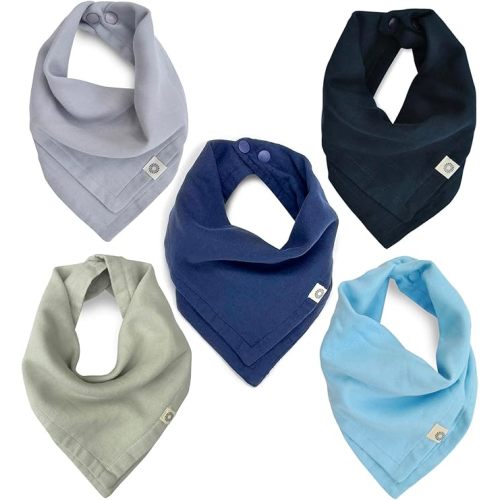 Kishu Baby Indi Organic Baby Bandana Bibs – Fairtrade 4-Way Reversible Drool Bibs for Boys & Girls – Unisex (Set of 5) (Pacifica)