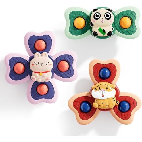 3PCS Suction Cup Spinner Toys for 1 Year Old Boy Girl|Spinning Top 12 18 Months|1 2 Year Old Boy Birthday Gift|Baby Bath Toy for Kids Ages 1-3|Sensory Airplane Travel Toy for Infant Toddlers