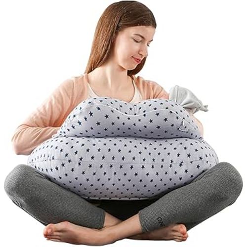 BATTOP Nursing Pillow for Breastfeeding, Plus Size Breastfeeding Pillows for More Support,with Adjustable Waist Strap and Removable Cotton Cover, Adults Pillow, Grey