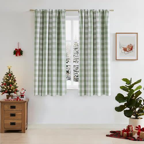 Sage Green Buffalo Plaid Full Blackout Window Curtains 90 Inch