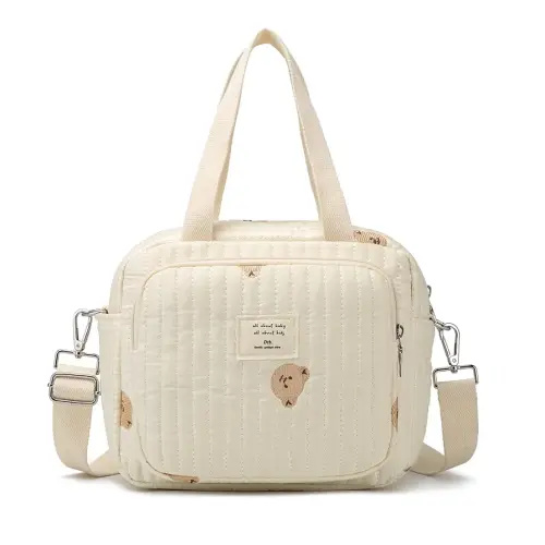 Small Diaper Bag Tote, Crossbody Diaper Bag Mini Purse with 7 Pockets, Travel Baby Bag for boys & Girls, 2 Bottle pocket, Off white