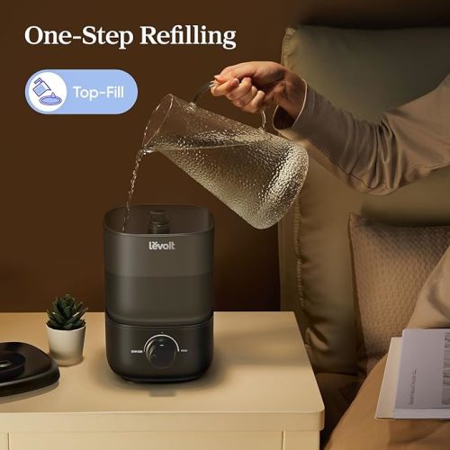 LEVOIT Classic 160 Top-Fill Ultrasonic Cool Mist Humidifier, Super Easy to Fill and Clean, Quiet Operation for Bedroom Home Baby & Plants, Auto Shut-off for Safety, 360° Rotating Nozzle, 2.5L, Black
