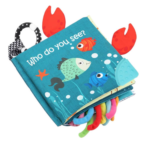 Fish Baby Books Toys, Touch Feel Cloth Crinkle Books for Babies,Baby Infant Toys 0-6, 6-12, 12-18 Months,Early Learning Education Toys,Shower Baby Gifts for Boys Girls,Teething,Mirror,Shark Ocean Book