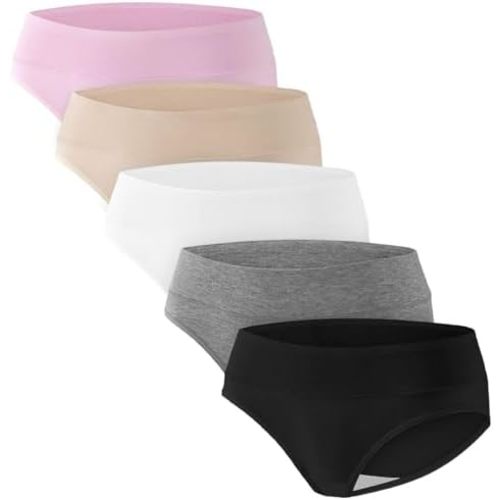 Angelhood Womens Maternity Panties Foldable Maternity Underwear Under Bump Pregnancy Postpartum Brief Pack of 5