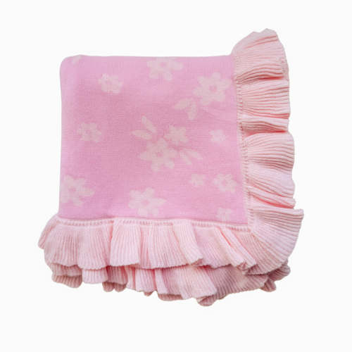 Little & Fern Frill Knit Blanket | Daisy Pink Floral