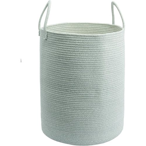 Cotton Rope Laundry Basket Hamper for Clothes Woven Storage Basket for Living Room Bedroom Boho Tall Rope Baskets for Blanket Toys Pillow Towels Baby Nursery Hamper Bin green Large