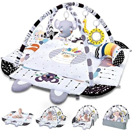 Baby Gym Play Mat, 8-in-1 Tummy Time Mat & Activity Gym, Washable Ball Pit, Infant Play Mat with Detachable Toys for Sensory Exploration and Motor Skill Development