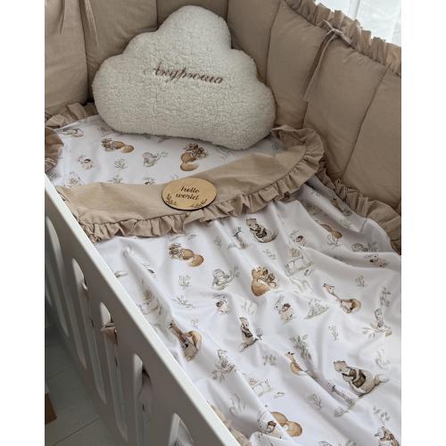 Baby Crib Bedding Set with Ruffles, 100% Cotton, Beige Bedding for Newborn, Fitted Sheet with Elastic, Neutral Nursery Gift Set