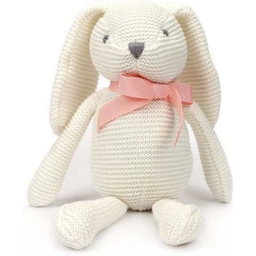 100% Organic Cotton White Bunny Rabbit Plush Toy, 7.1" Baby Stuffed Animal for Newborn