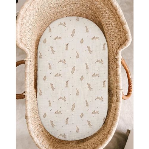 Bassinet Sheet 2 Pack Hopping Bunnies + Beige