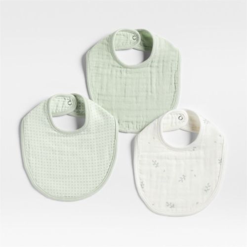 Mixed Print Muted Teal Organic Cotton Gauze Baby Bib, Set of 3