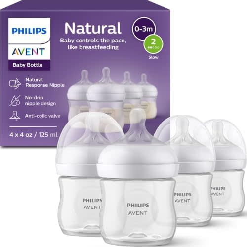 Philips Avent Natural Baby Bottles, Slow Flow, 4 oz, BPA-Free, 4-Pack