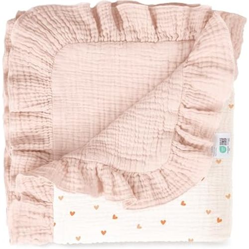 lulumoon Muslin Baby Blanket for Girls: 100% Cotton Ruffle Swaddle Blanket