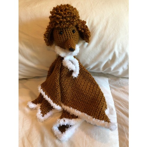 Crochet Poodle Lovey, Chenille Baby Security Blanket or Rattle