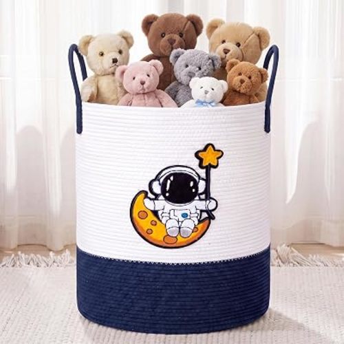 LemonRoad Space Astronaut Laundry Hamper Large Cotton Rope Storage Basket