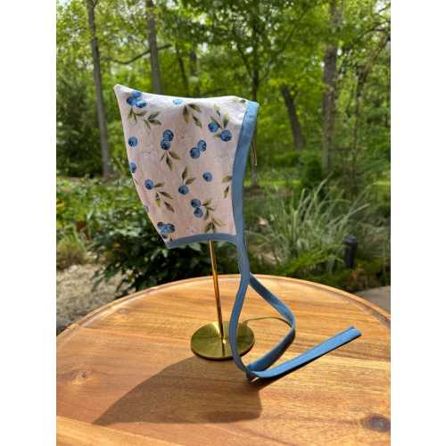 Blueberry Floral Cotton Pixie Bonnet,  Blue, Gnome Style Baby Hat Gift Sun Hat Garden Summer Photography Baby Toddler Child Sizes