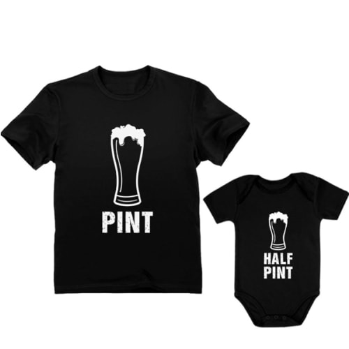 Tstars Pint & Half Matching Shirts - Funny Father and Baby Outfit - Gift for New Dads - Fathers Day Shirt Bodysuit