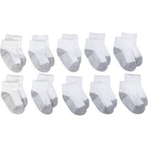 Newborn Baby Crew Socks, 10 Pack - White - 0-6M