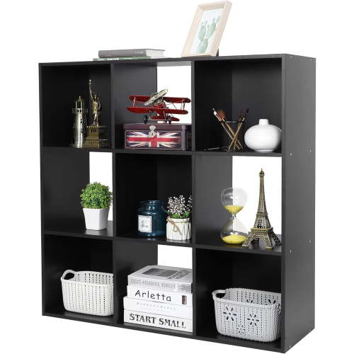ZIRAV 9 Cube Open Shelf Bookcase 3 Tier Bookshelf Wood Cabinet Storage Organizer Display Shelves with 5 Removable Back Panels for Home, Office, Bedroom, Living Room, Black